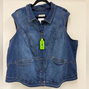 Anybody Plus Washed Denim Vest with Pitched Back Medium Wash Size 2X